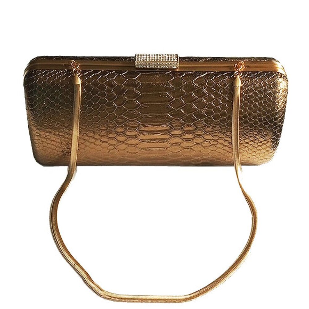 Devi Kroell for Target Bronze Barrel Clutch Shoulder Purse Faux Snakeskin